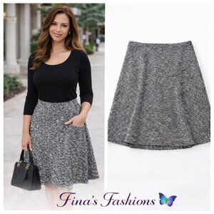 LOFT Curvy Black White Textured Skirt Elastic Waist Size Medium